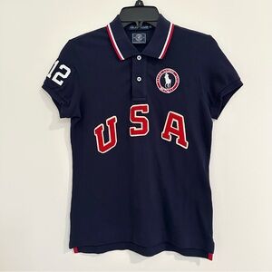 Ralph Lauren Navy Polo Shirt 2012 Olympics USA Big Pony Men's size Small Y2K